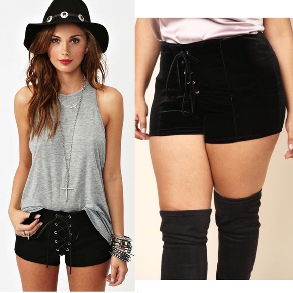 haute fox Pants - NWOT! Velvet lace-up shorts!